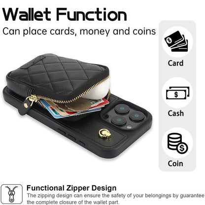 For iPhone 16 Pro AwQuer Crossbody Zipper Wallet Bag Litchi Leather Phone Case(Black) - iPhone 16 Pro Cases by Awquer | Online Shopping UK | buy2fix