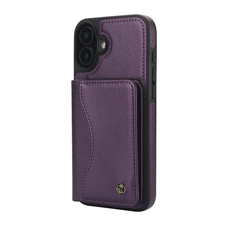 For iPhone 16 AwQuer Horizontal Flip Card Bag Holder Leather Phone Case(Dark Purple) - iPhone 16 Cases by Awquer | Online Shopping UK | buy2fix