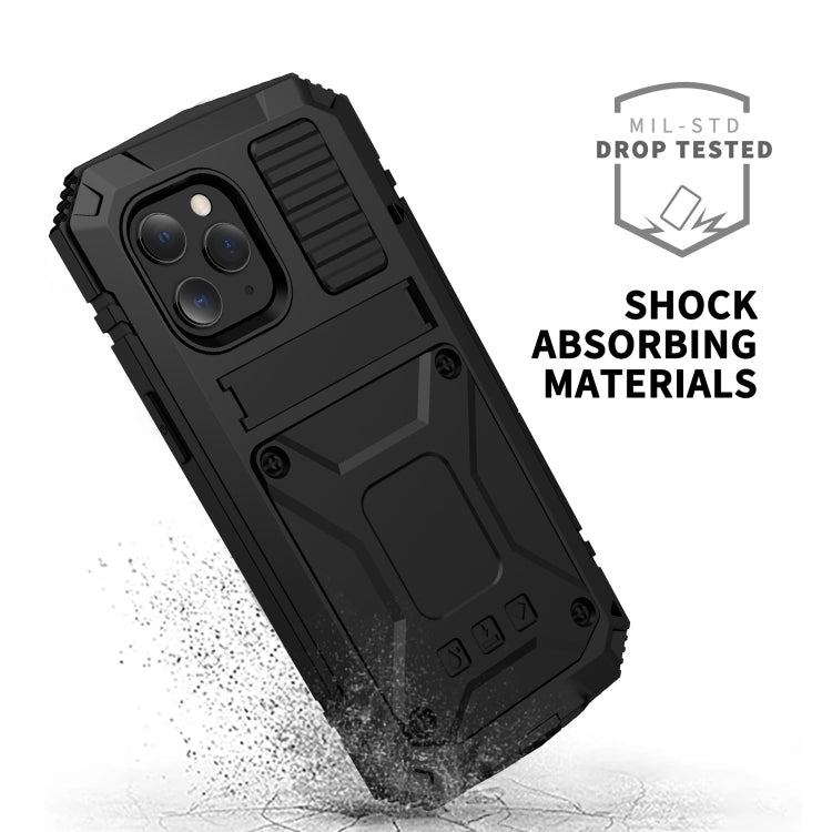 For iPhone 12 mini R-JUST Shockproof Waterproof Dust-proof Metal + Silicone Protective Case with Holder (Black) - iPhone 12 mini Cases by R-JUST | Online Shopping UK | buy2fix