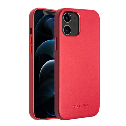For iPhone 12 mini QIALINO Shockproof Cowhide Leather Protective Case (Red) - iPhone 12 mini Cases by QIALINO | Online Shopping UK | buy2fix