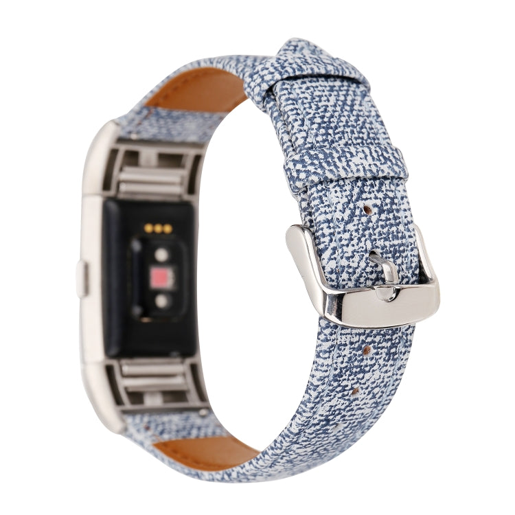 For Fitbit Charge 2 Cowboy Texture Leather Watch Band(Light Blue) - Watch Bands by buy2fix | Online Shopping UK | buy2fix