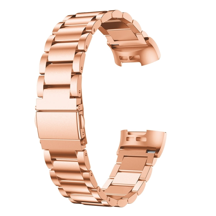 Three Beads Slingshot Buckle Solid Stainless Steel Watch Band for Fitbit Charge 4 (Rose Gold) - Watch Bands by buy2fix | Online Shopping UK | buy2fix