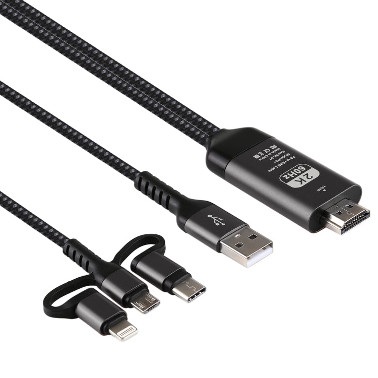 3 in 1 Micro USB + USB-C / Type-C + 8 Pin to HDMI HDTV Cable(Black) - Video & Audio Cable by buy2fix | Online Shopping UK | buy2fix