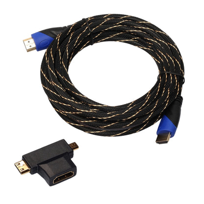 5m HDMI 1.4 Version 1080P Woven Net Line Blue Black Head HDMI Male to HDMI Male Audio Video Connector Cable with Mini HDMI & Micro HDMI & HDMI 3 in 1 Adapter Set - Cable by buy2fix | Online Shopping UK | buy2fix