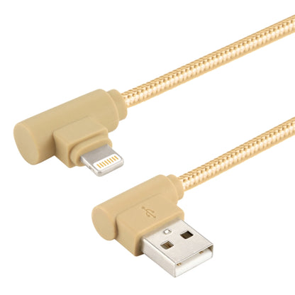 25cm Nylon Weave Style USB to 8 Pin Double Elbow Charging Cable(Gold) - Normal Style Cable by buy2fix | Online Shopping UK | buy2fix