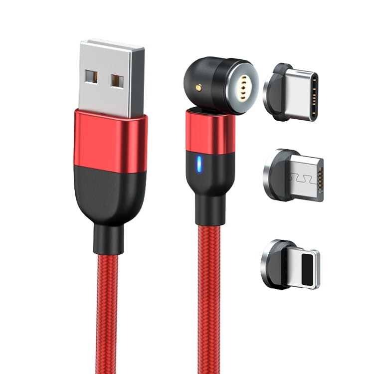 1m 3A Output 3 in 1 USB to 8 Pin + USB-C / Type-C + Micro USB 540 Degree Rotating Magnetic Data Sync Charging Cable(Red) - Charging Cable & Head by buy2fix | Online Shopping UK | buy2fix