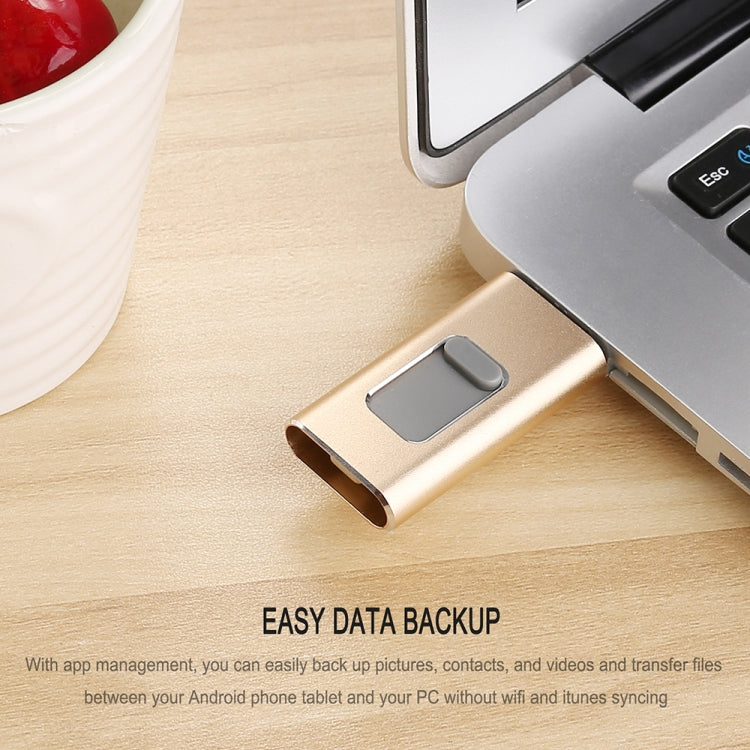 Richwell 3 in 1 16G Type-C + 8 Pin + USB 3.0 Metal Push-pull Flash Disk with OTG Function(Gold) - U Disk & Card Reader by Richwell | Online Shopping UK | buy2fix