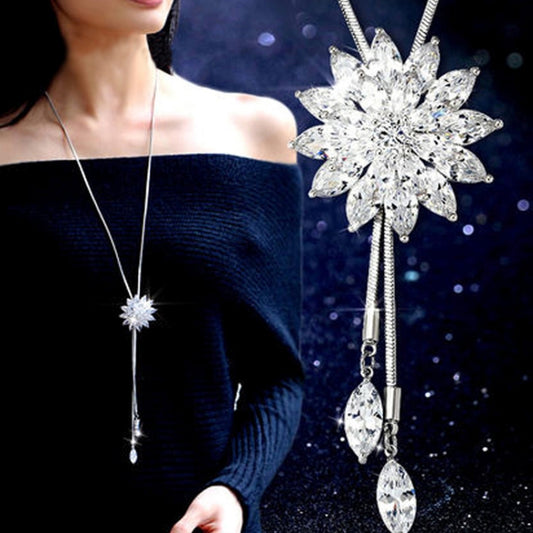 Fashion Lady Gorgeous Flower Sweater Chain Summer Dress Accessories(White) - Necklaces & Pendants by buy2fix | Online Shopping UK | buy2fix