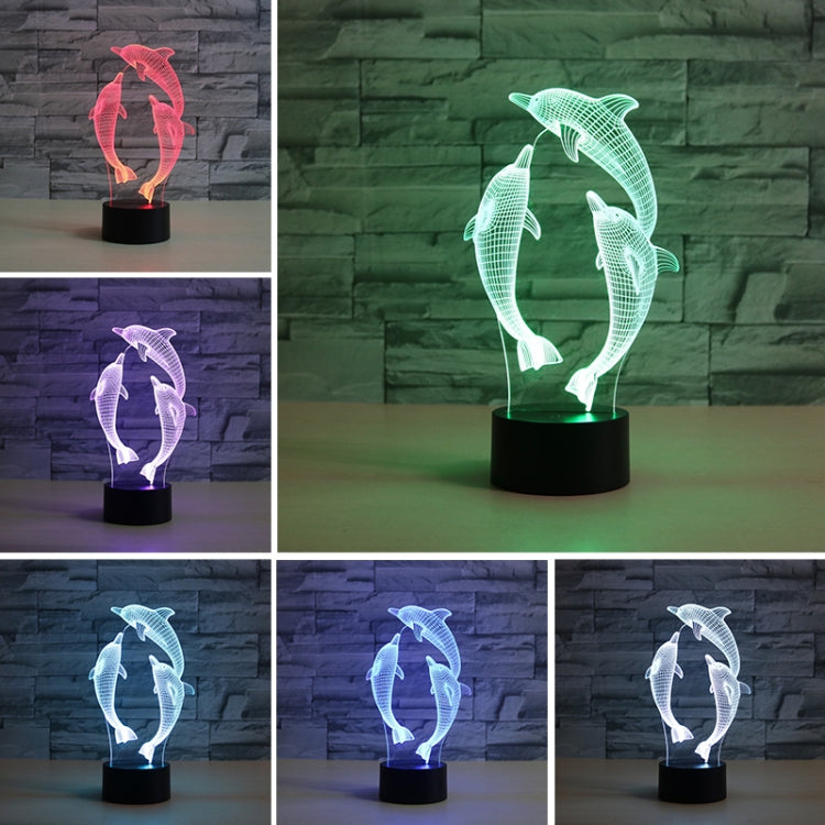 Three Dolphins Shape 3D Colorful LED Vision Light Table Lamp, Crack Touch Version - Novelty Lighting by buy2fix | Online Shopping UK | buy2fix