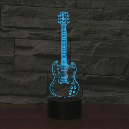 Five-string Guitar Shape 3D Colorful LED Vision Light Table Lamp, USB & Battery Version - Novelty Lighting by buy2fix | Online Shopping UK | buy2fix