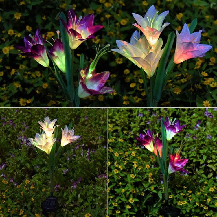 Simulated Lily Flower 4 Heads Solar Powered Outdoor IP55 Waterproof LED Decorative Lawn Lamp, White Light (Purple) - Solar Lights by buy2fix | Online Shopping UK | buy2fix