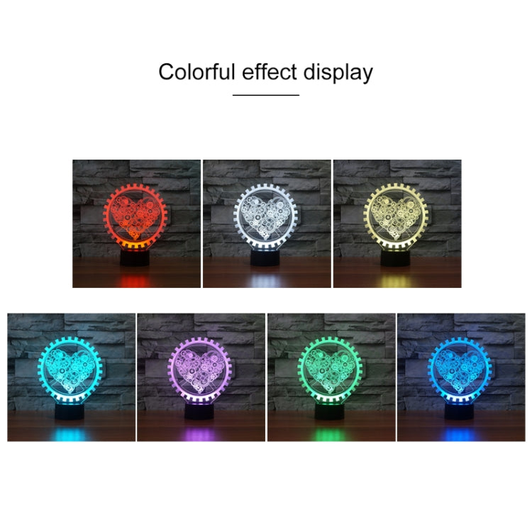 Gear Heart Shape 3D Colorful LED Vision Light Table Lamp, USB Touch Version - Novelty Lighting by buy2fix | Online Shopping UK | buy2fix