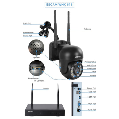 ESCAM WNK618 3.0 Million Pixels 8-channel Wireless Dome Camera HD NVR Security System, Support Motion Detection & Two-way Audio & Full-color Night Vision & TF Card, AU Plug - Dome Camera by ESCAM | Online Shopping UK | buy2fix