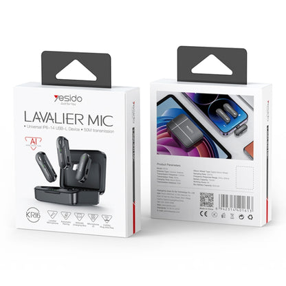 YESIDO KR16 2 in 1 Wireless Lavalier Microphone 8 Pin Receiver with Charging Box - Microphone by Yesido | Online Shopping UK | buy2fix