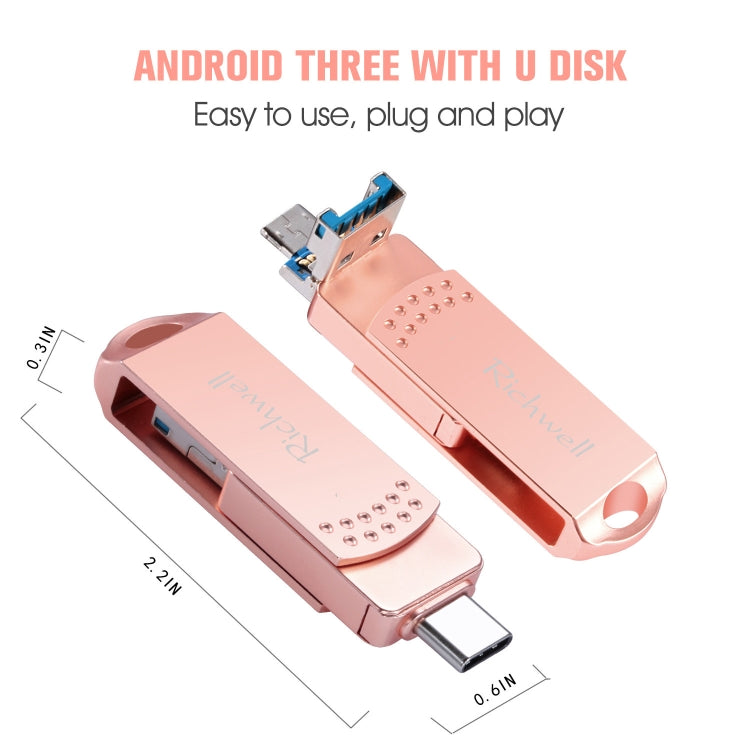 Richwell 3 in 1 32G Type-C + Micro USB + USB 3.0 Metal Flash Disk with OTG Function(Silver) - U Disk & Card Reader by Richwell | Online Shopping UK | buy2fix