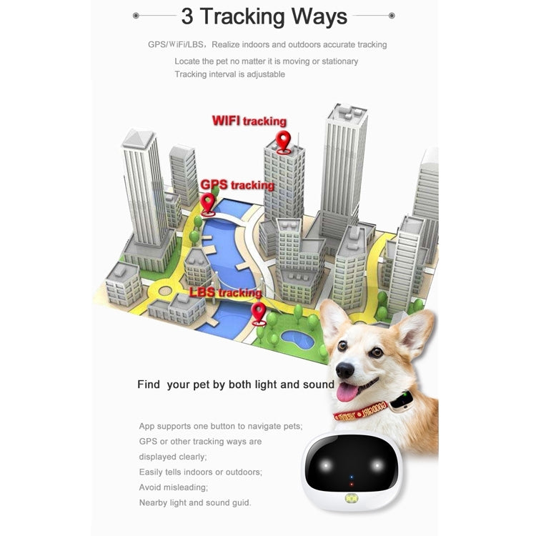 RF-V43 B Style IP67 Waterproof GPS + LBS + WiFi Pet Locator Pet Collar Tracking Device For North America/South America(White) - Pet Tracker by buy2fix | Online Shopping UK | buy2fix