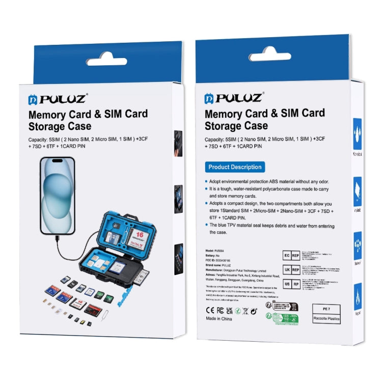 PULUZ Card Reader + 22 in 1 Memory Card Case for 1Standard SIM + 2Micro-SIM + 2Nano-SIM + 3CF + 7SD + 6TF + 1CARD PIN - Card Case by PULUZ | Online Shopping UK | buy2fix