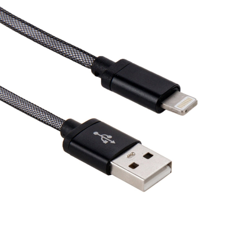 Net Style Metal Head USB to 8 Pin Data / Charger Cable, Cable Length: 25cm(Black) - Normal Style Cable by buy2fix | Online Shopping UK | buy2fix