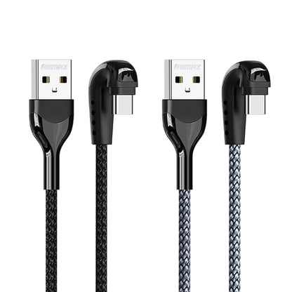 REMAX RC-177a Heymanba II 2.1A USB to USB-C / Type-C 180 Degrees Elbow Zinc Alloy Braided Gaming Data Cable, Cable Length: 1m(Black) - USB-C & Type-C Cable by REMAX | Online Shopping UK | buy2fix