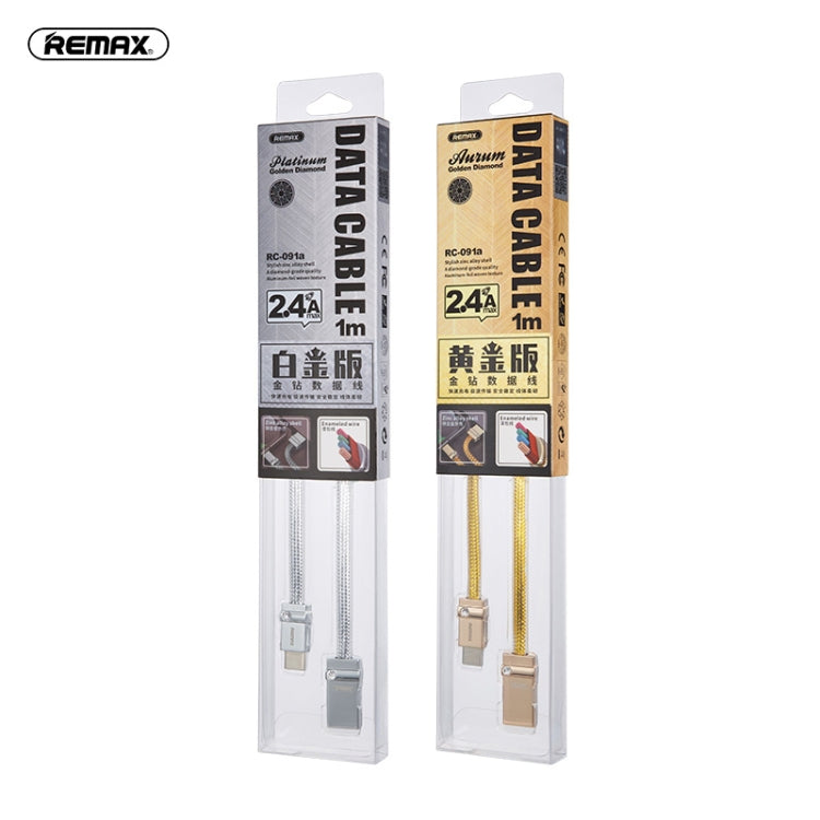 REMAX RC-091a 2.4A USB to USB-C / Type-C Golden Diamond Data Sync Charging Cable, Cable Length: 1m(Silver) - USB-C & Type-C Cable by REMAX | Online Shopping UK | buy2fix