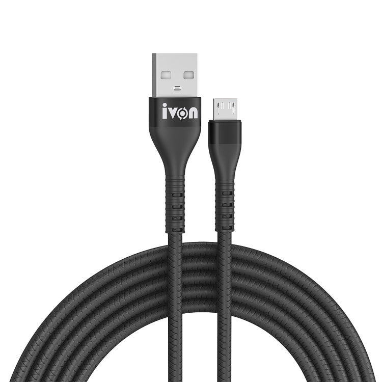 IVON CA92 2.4A Max USB to Micro USB Rubber Fast Charging Data Cable, Length: 1.5m (Black) - Micro USB Cable by IVON | Online Shopping UK | buy2fix