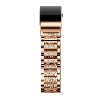 Diamond-studded Solid Stainless Steel Watch Band for Fitbit Charge 2(Rose Gold) - Watch Bands by buy2fix | Online Shopping UK | buy2fix