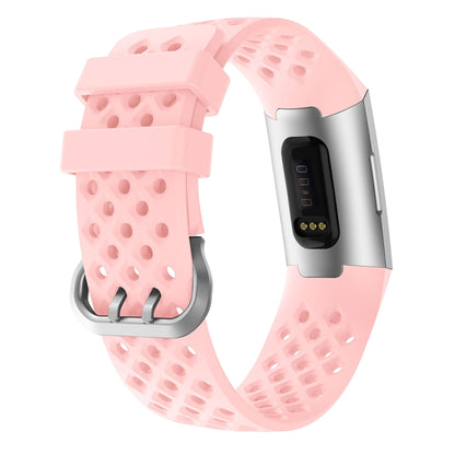 For Fitbit Charge 3 / 4 Hollow Square Silicone Watch Band Wristband(Pink) - Watch Bands by buy2fix | Online Shopping UK | buy2fix