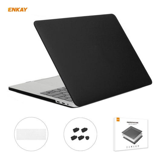 ENKAY 3 in 1 Matte Laptop Protective Case + EU Version TPU Keyboard Film + Anti-dust Plugs Set for MacBook Pro 13.3 inch A1706 / A1989 / A2159 (with Touch Bar)(Black) - MacBook Pro Cases by ENKAY | Online Shopping UK | buy2fix