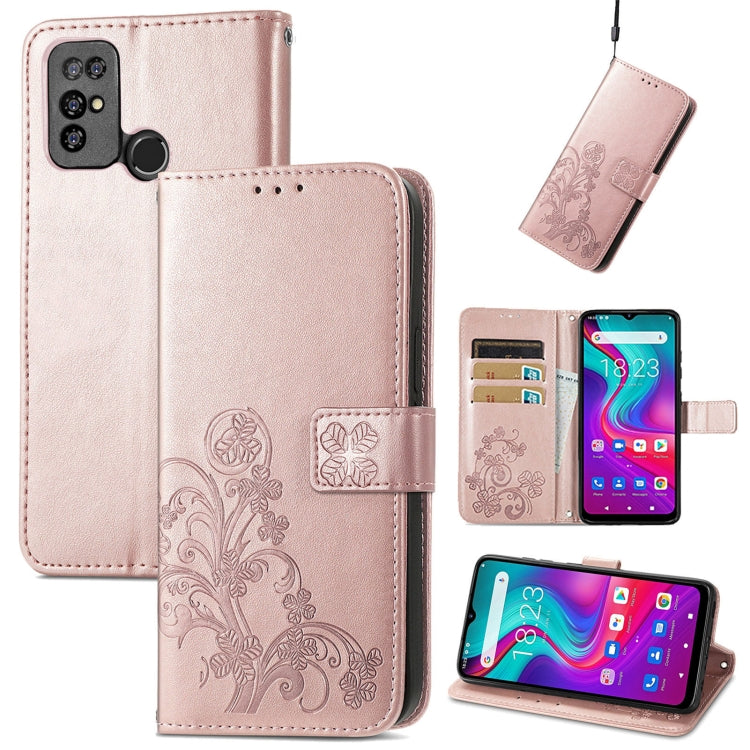 For  Doogee X96 Pro Four-leaf Clasp Embossed Buckle Mobile Phone Protection Leather Case with Lanyard & Card Slot & Wallet & Bracket Function(Rose Gold) - More Brand by buy2fix | Online Shopping UK | buy2fix
