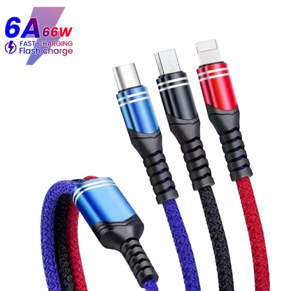 XJ-78 66W 6A 3 in 1 USB to 8 Pin + Type-C + Micro USB Super Flash Charging Cable, Length: 1.2m(Colour) - Multifunction Cable by buy2fix | Online Shopping UK | buy2fix