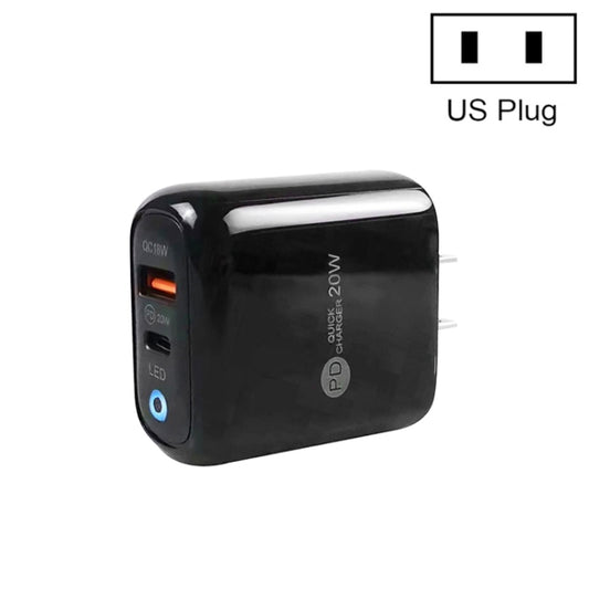 PD04 PD20W Type-C + QC18W USB Mobile Phone Charger with LED Indicator, US Plug(Black) - USB Charger by buy2fix | Online Shopping UK | buy2fix