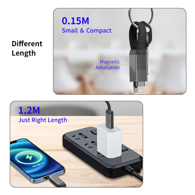 ENKAY ENK-CB134 4-in-1 60W USB-A / Type-C to 8 Pin / Type-C Nylon Braided Magnetic Fast Charging Data Cable, Cable Length:0.15m - Multifunction Cable by ENKAY | Online Shopping UK | buy2fix