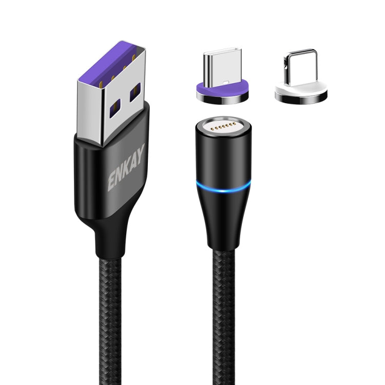 ENKAY 2 in 1 5A USB to Type-C + 8 Pin Magnetic Fast Charging Data Cable with LED Light, Length: 1m(Black) - Charging Cable & Head by ENKAY | Online Shopping UK | buy2fix