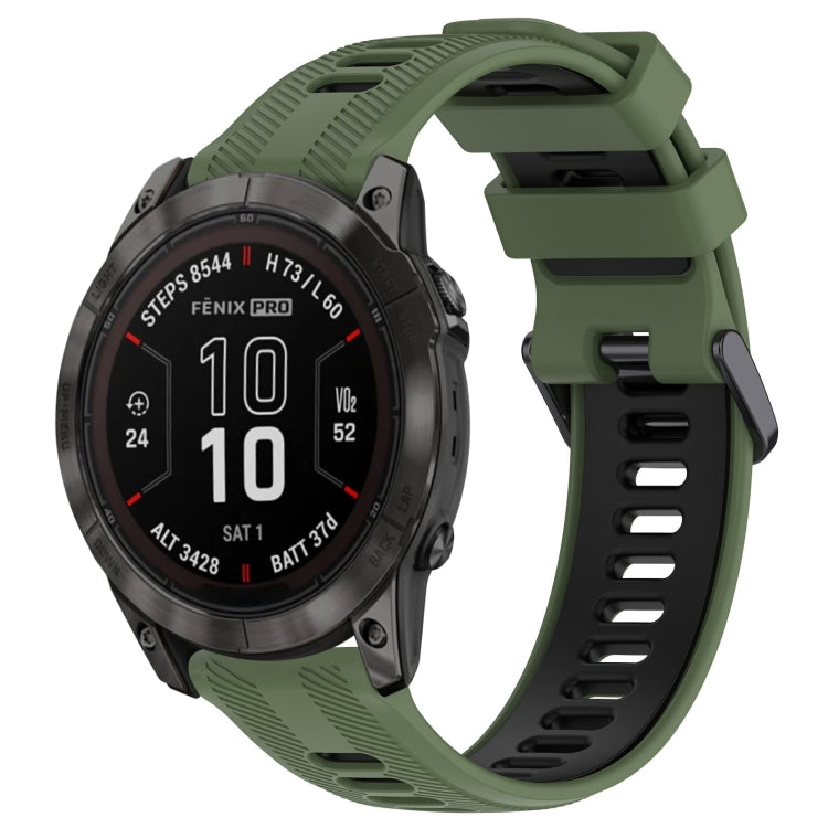 For Garmin Fenix 7 Pro Sports Two-Color Silicone Watch Band(Army Green+Black) - Watch Bands by buy2fix | Online Shopping UK | buy2fix