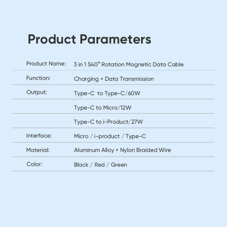 ENKAY PD60W Type-C to Type-C / 8 Pin / Micro USB Magnetic 540 Degrees Rotating Fast Charging Cable, Length:1m(Black) - Charging Cable & Head by ENKAY | Online Shopping UK | buy2fix