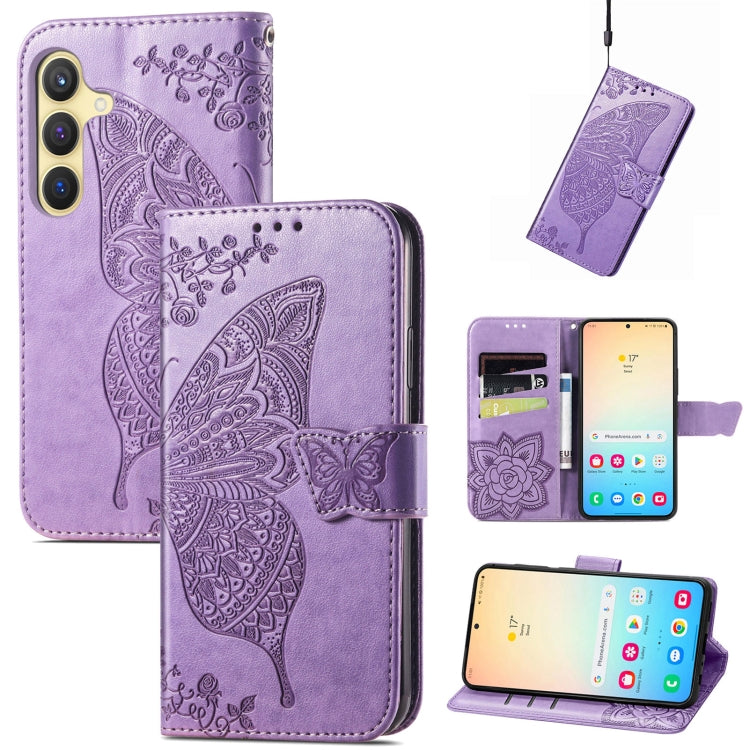 For Samsung Galaxy S25+ 5G Butterfly Love Flower Embossed Leather Phone Case(Light Purple) - Galaxy S25+ 5G Cases by buy2fix | Online Shopping UK | buy2fix