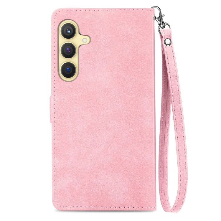 For Samsung Galaxy S24 5G Embossed Flower Zipper Leather Phone Case(Pink) - Galaxy S24 5G Cases by buy2fix | Online Shopping UK | buy2fix