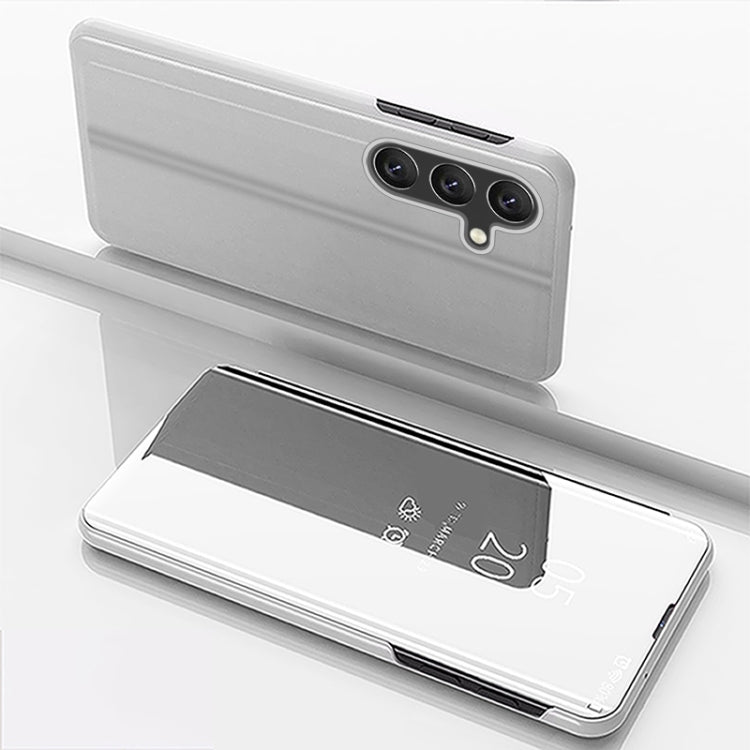 For Samsung Galaxy A35 Plated Mirror Horizontal Flip Leather Phone Case with Holder(Silver) - Galaxy Phone Cases by buy2fix | Online Shopping UK | buy2fix