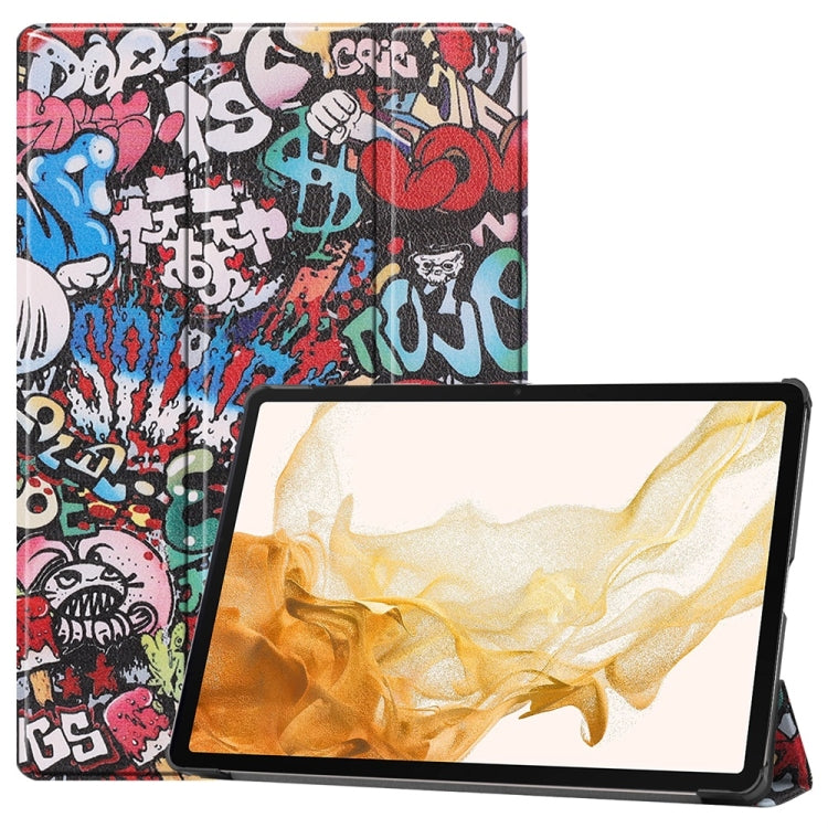 For Samsung Galaxy Tab S9+ JUNSUNMAY Custer Painted 3-Fold Stand Leather Smart Tablet Case(Graffiti) - Galaxy Tab S9+ Cases by JUNSUNMAY | Online Shopping UK | buy2fix