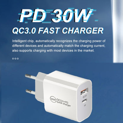 PD30W USB-C / Type-C + QC3.0 USB Dual Port Charger with 1m USB to Type-C Data Cable, US Plug - USB Charger by buy2fix | Online Shopping UK | buy2fix