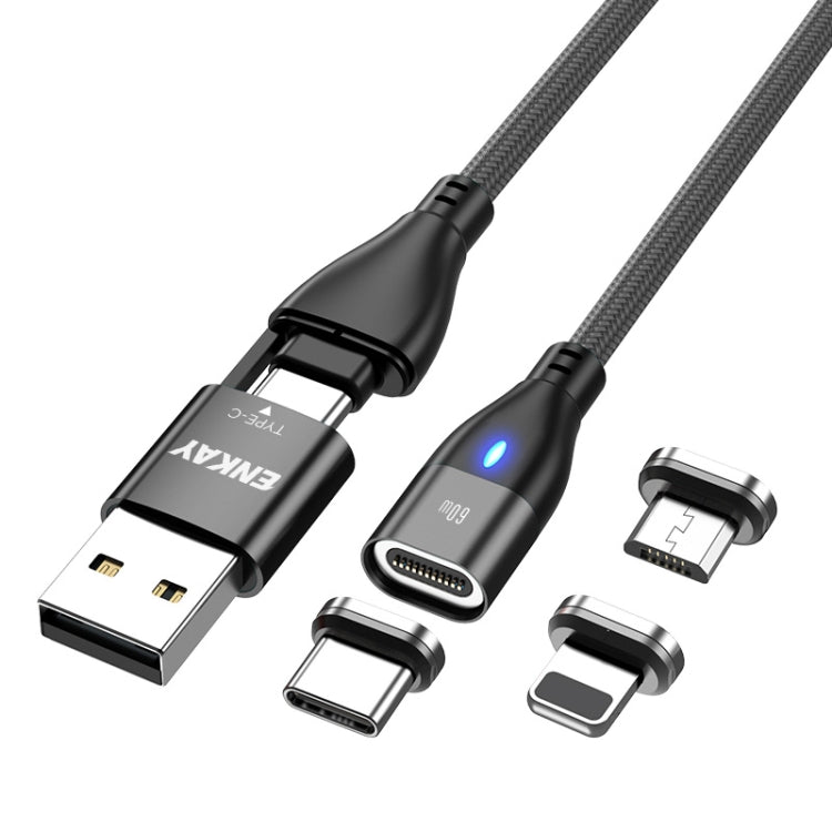 ENKAY 6-in-1 PD60W USB-A / Type-C to Type-C / 8 Pin / Micro USB Magnetic Fast Charging Cable, Cable Length:1m(Black) - Charging Cable & Head by ENKAY | Online Shopping UK | buy2fix