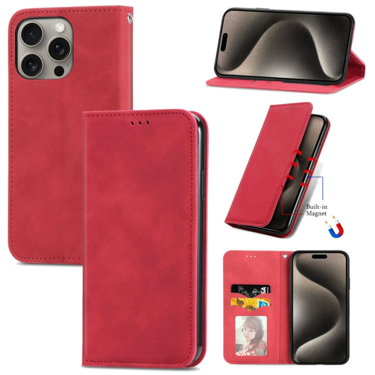 For iPhone 16 Pro Retro Skin Feel Magnetic Flip Leather Phone Case(Red) - iPhone 16 Pro Cases by buy2fix | Online Shopping UK | buy2fix