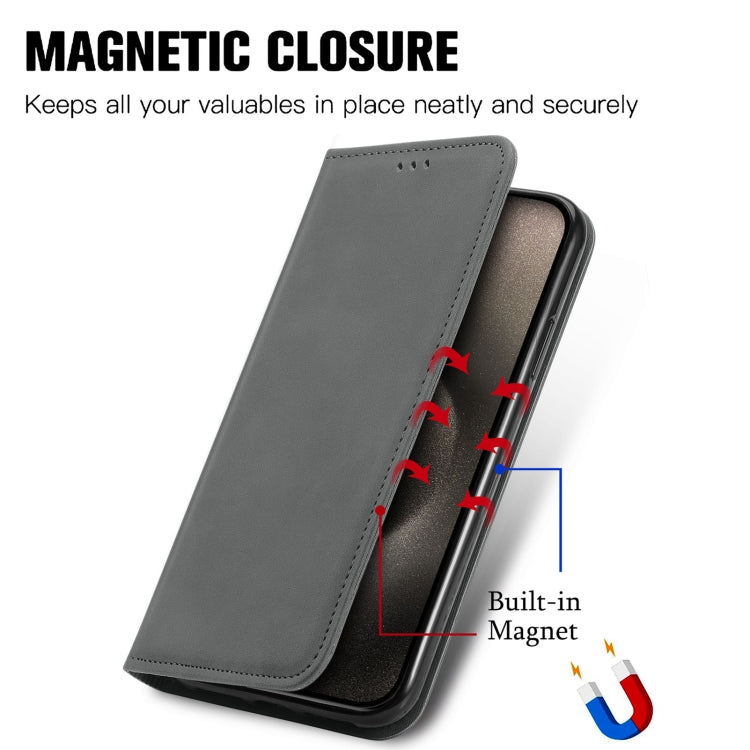 For iPhone 16 Pro Retro Skin Feel Magnetic Flip Leather Phone Case(Gray) - iPhone 16 Pro Cases by buy2fix | Online Shopping UK | buy2fix