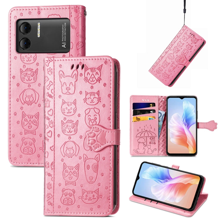 For DOOGEE X98 Pro / X98 Cat and Dog Embossed Leather Phone Case(Pink) - Doogee Cases by buy2fix | Online Shopping UK | buy2fix