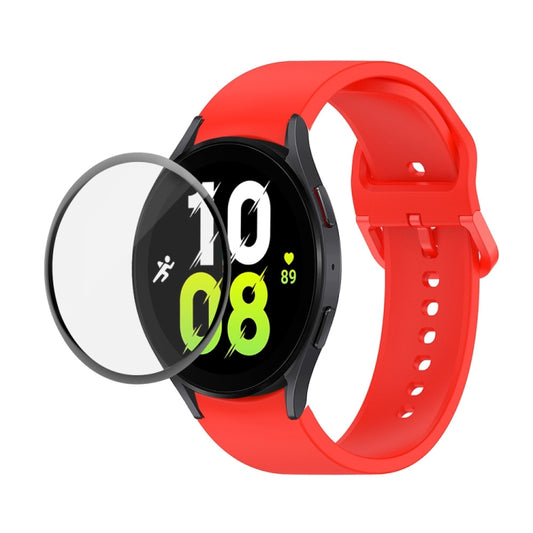 For Samsung Galaxy Watch5 40mm JUNSUNMAY Silicone Adjustable Strap + Full Coverage PMMA Screen Protector Kit(Red) - Watch Bands by JUNSUNMAY | Online Shopping UK | buy2fix