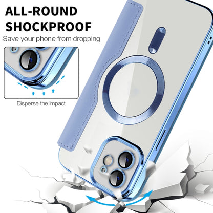 For iPhone 11 Pro Max Shield Magsafe RFID Anti-theft Rhombus Leather Phone Case(Blue) - iPhone 11 Pro Max Cases by buy2fix | Online Shopping UK | buy2fix