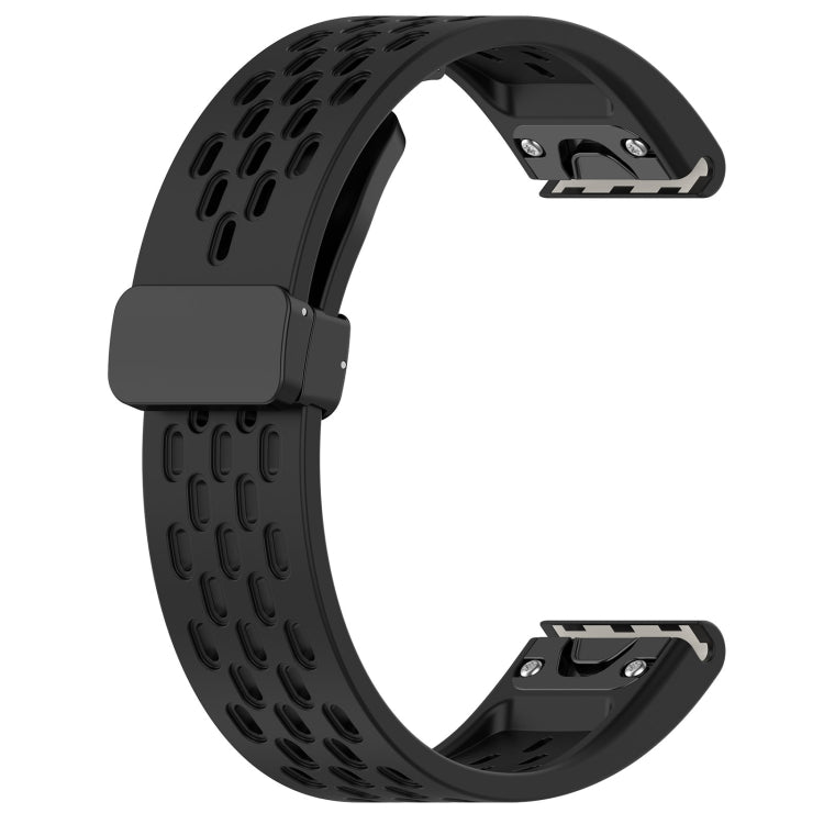 For Garmin Fenix 7X Pro Quick Release Holes Magnetic Buckle Silicone Watch Band(Black) - Watch Bands by buy2fix | Online Shopping UK | buy2fix