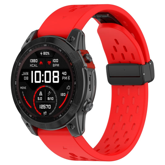 For Garmin Fenix 6X Sapphire GPS Quick Release Holes Magnetic Buckle Silicone Watch Band(Red) - Watch Bands by buy2fix | Online Shopping UK | buy2fix