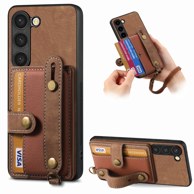 For Samsung Galaxy S23 5G Retro Cross Wristband Wallet Leather Back Phone Case(Brown) - Galaxy S23 5G Cases by buy2fix | Online Shopping UK | buy2fix