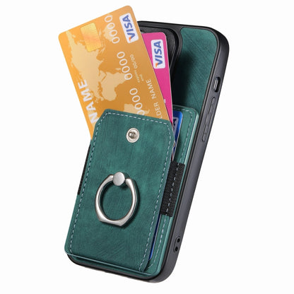 For iPhone 16 Pro Retro Skin-feel Ring Card Wallet Phone Case(Green) - iPhone 16 Pro Cases by buy2fix | Online Shopping UK | buy2fix